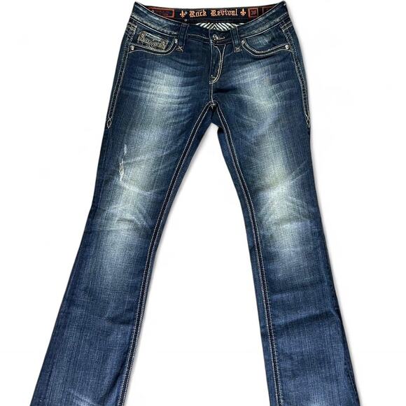 Rock Revival Size 30x34 Sora Boot Cut Jeans - Blue Flare Denim with Embellished - Picture 3 of 7